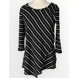 Cha Cha Vente Black & White Striped Asymmetrical Knit 3/4 Sleeve Tunic M